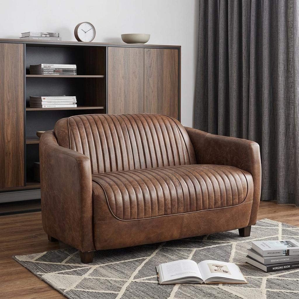 50" Premium Tufted Brown Leather Loveseat