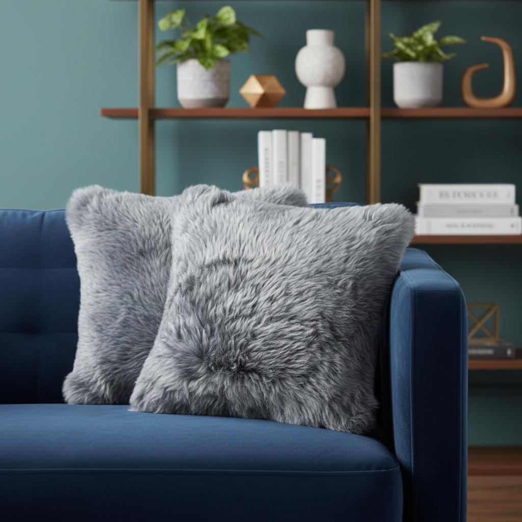 18x18 Gray Cowhide Set of 2 Square Accent Pillows