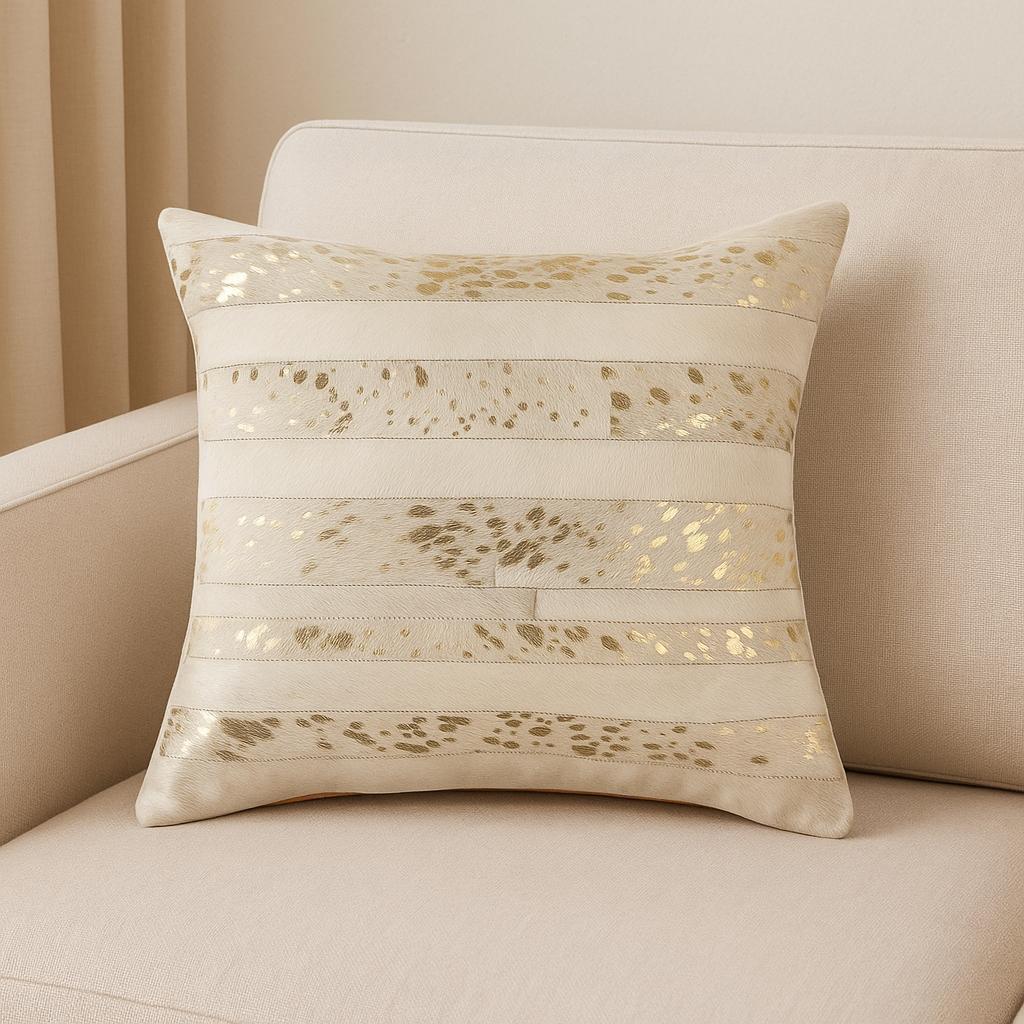 Beige Genuine Leather Square Accent Pillow