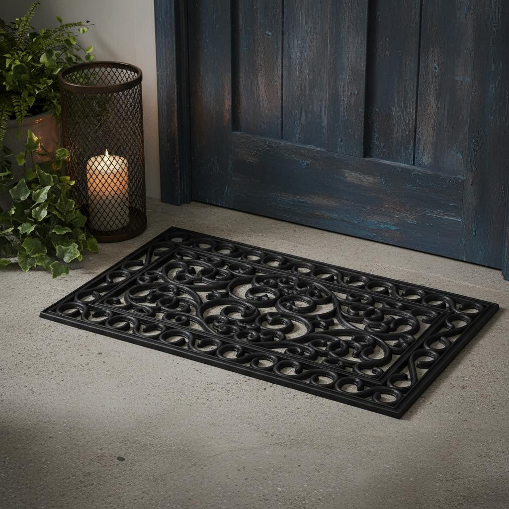 18" x 30" Black Rubber Scrollwork Outdoor Doormat