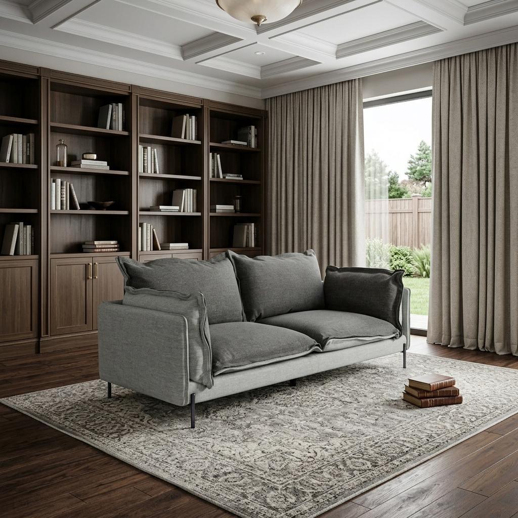 87" Transitional Dark Gray Polyester Blend Sofa with Silver Metal Legs