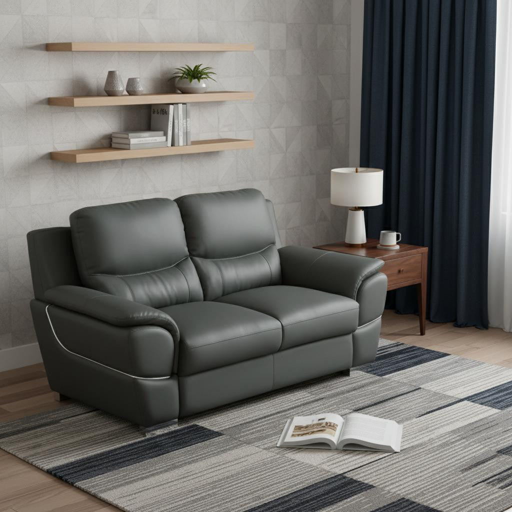 69" Chic Grey Faux Leather Loveseat with Silver Chrome Legs
