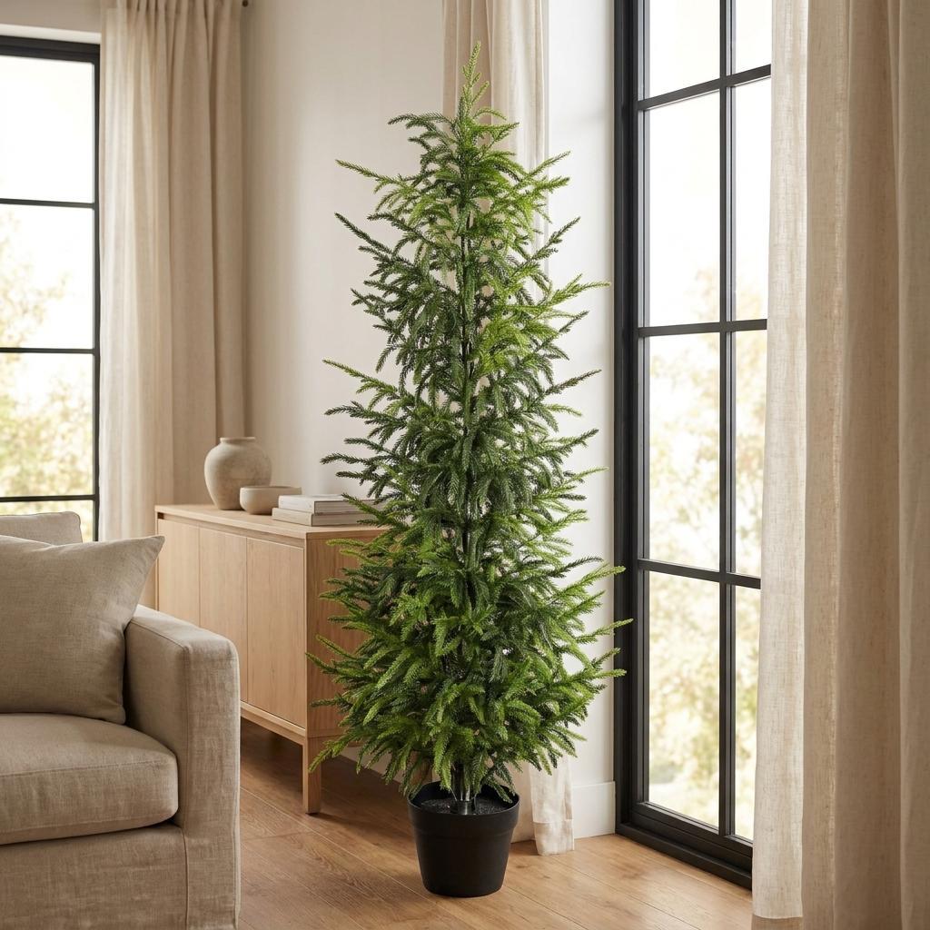 Set of 2 60" Artificial Pine Trees in Black Pots