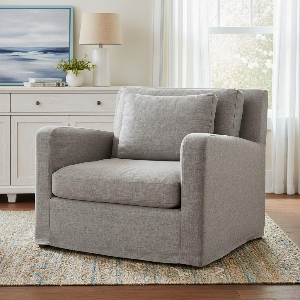 Coastal 38" Gray Linen Accent Armchair