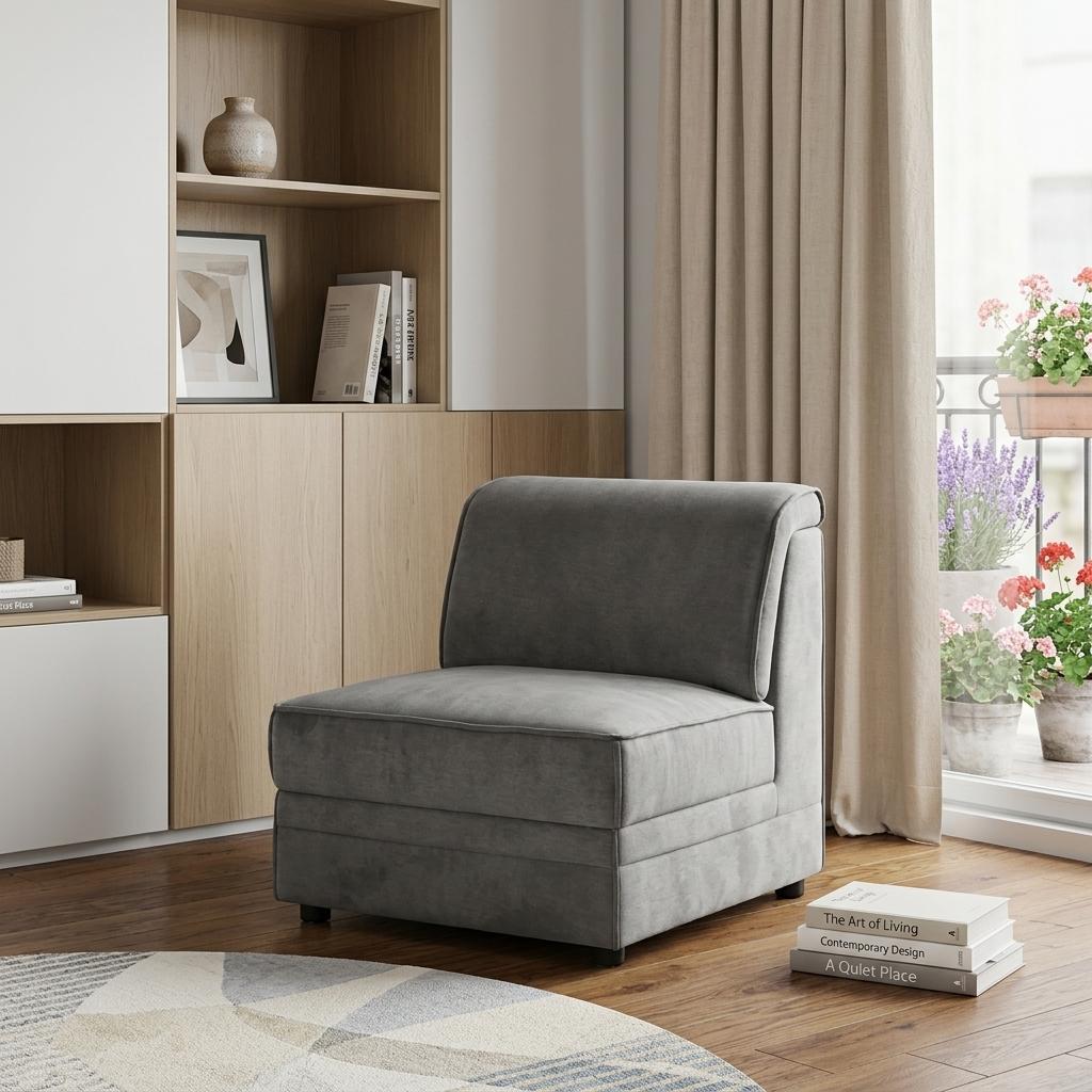 Contemporary 30" Plush Gray Velvet Slipper Chair