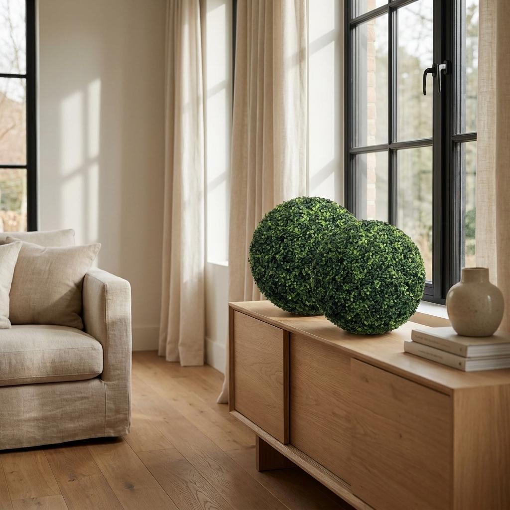 Set of 2 19" Artificial Dark Green Boxwood Topiary Ball Trees