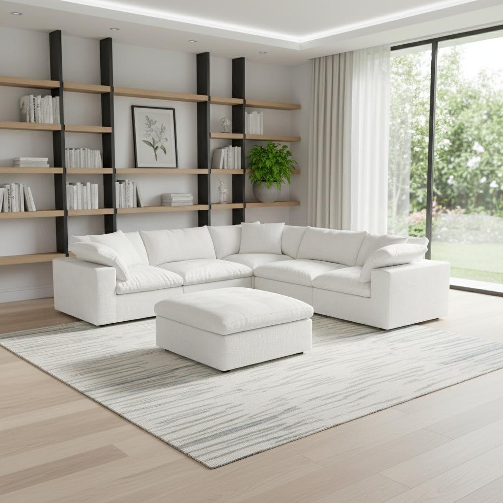 Modern White Linen Blend Modular L-Shaped 6-Piece Reversible Sectional