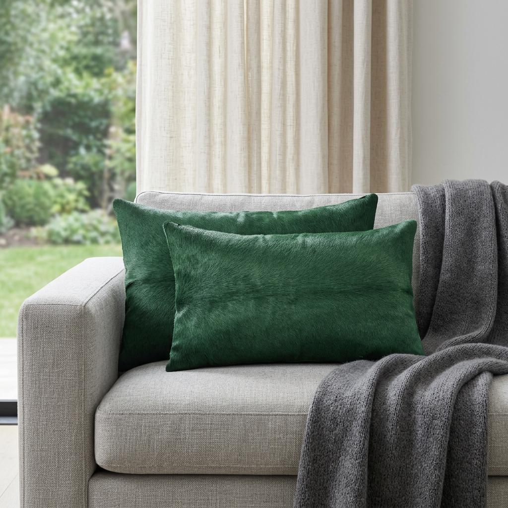 12x20 Green Set of 2 Genuine Leather Throw Accent Pillows
