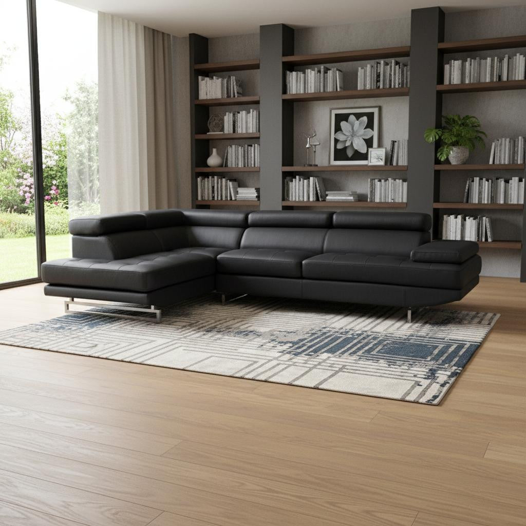 Modern Black Faux Leather L-Shaped 2-Piece Corner Sectional