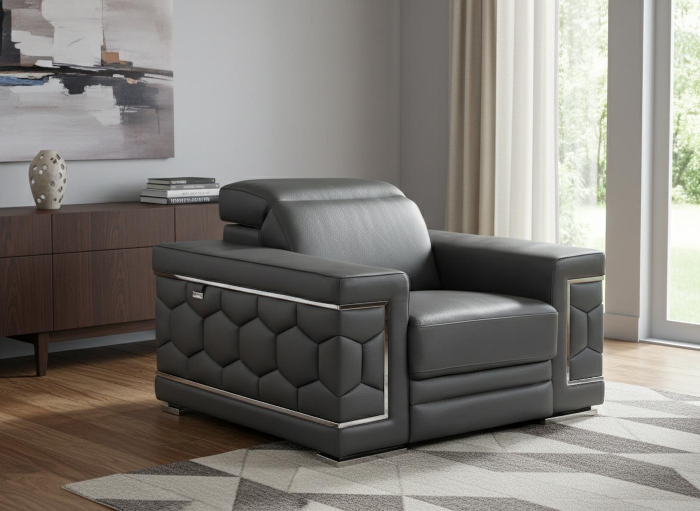 Modern 47" Dark Slate Gray Top Grain Genuine Leather Accent Armchair