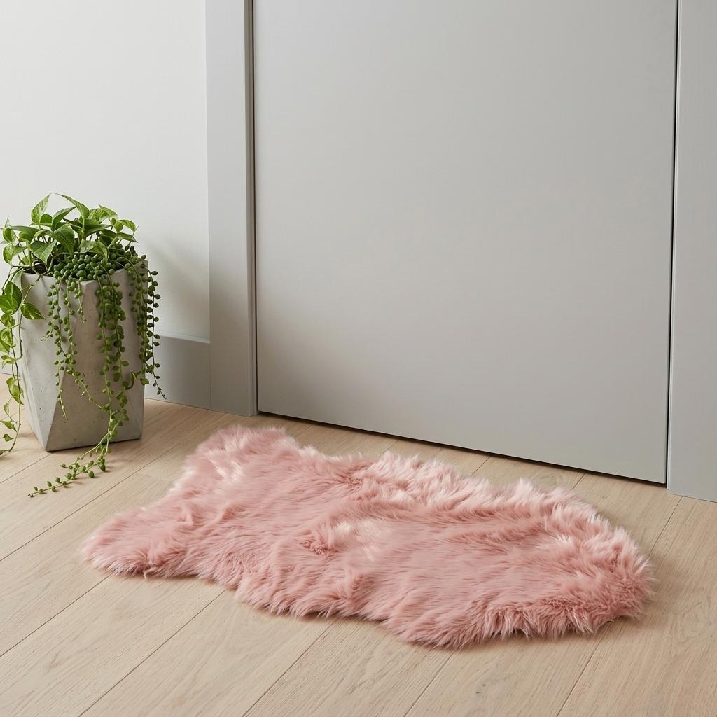 Dusty Rose Faux Sheepskin Washable Area Rug