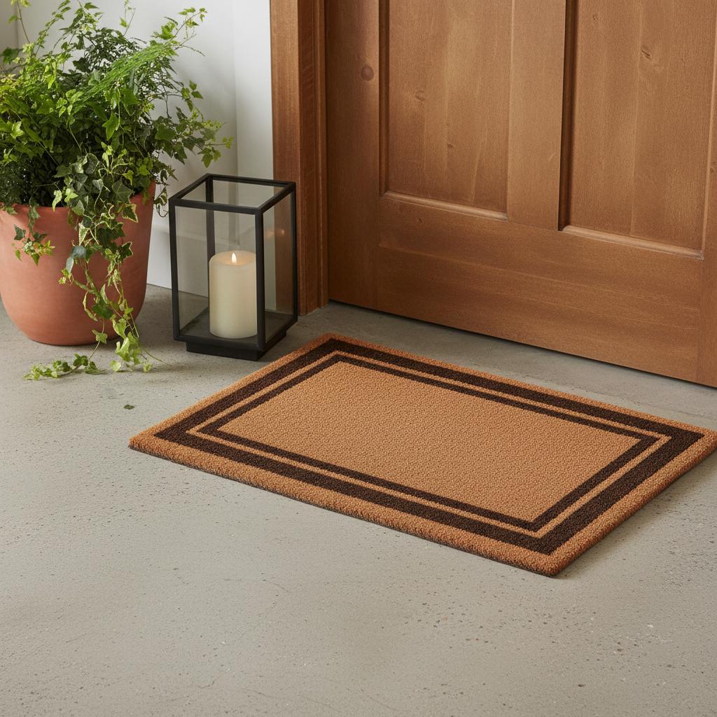 24" x 36" Large Natural & Black Coir Geometric Outdoor Doormat