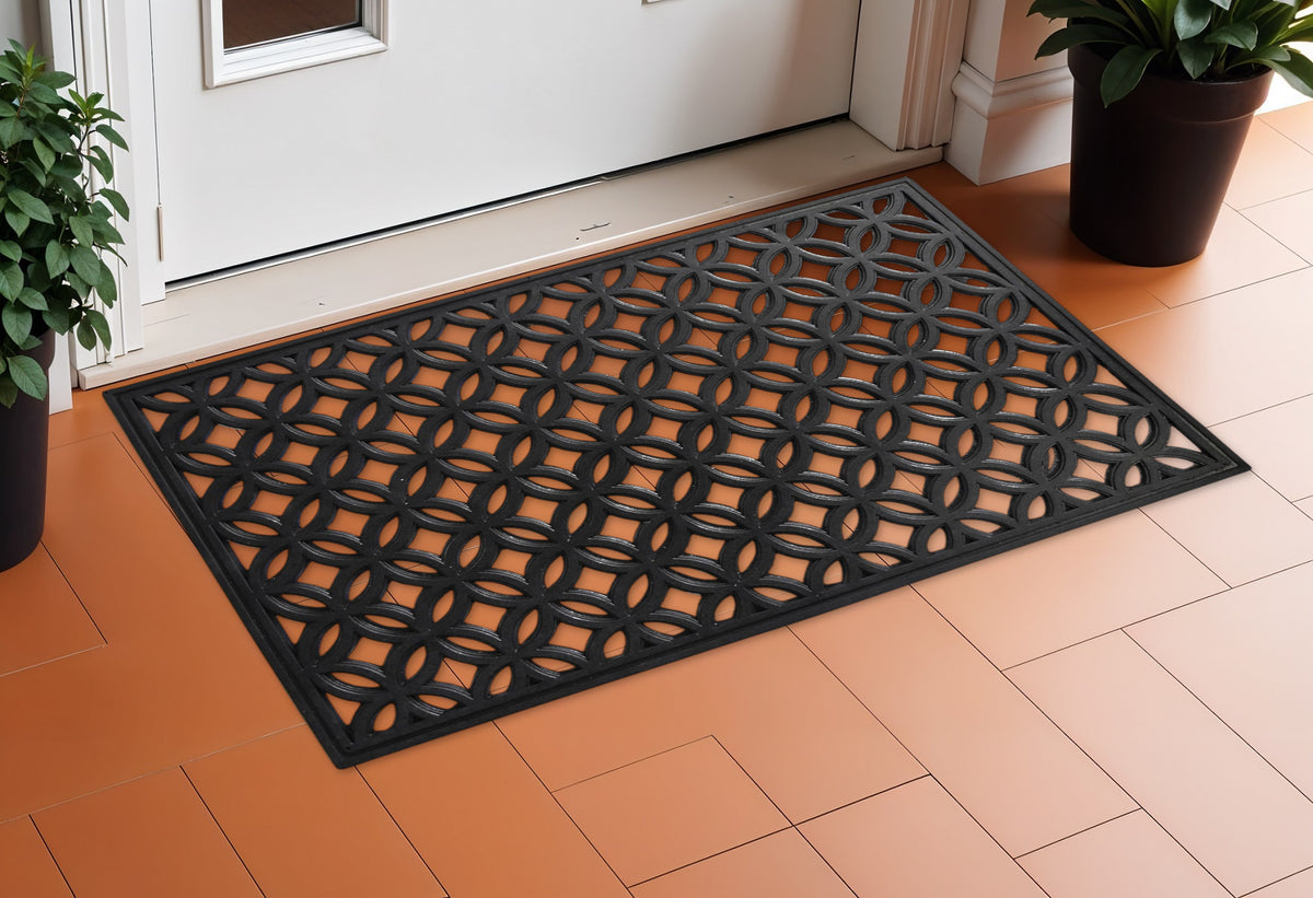 18" x 30" Black Geometric Rubber Outdoor Doormat
