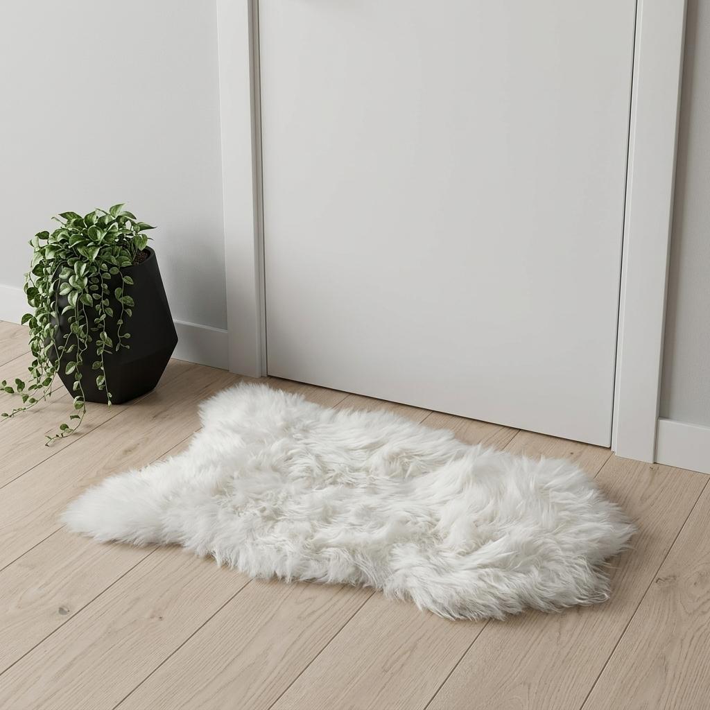 Icelandic White Long-Haired Sheepskin Area Rug