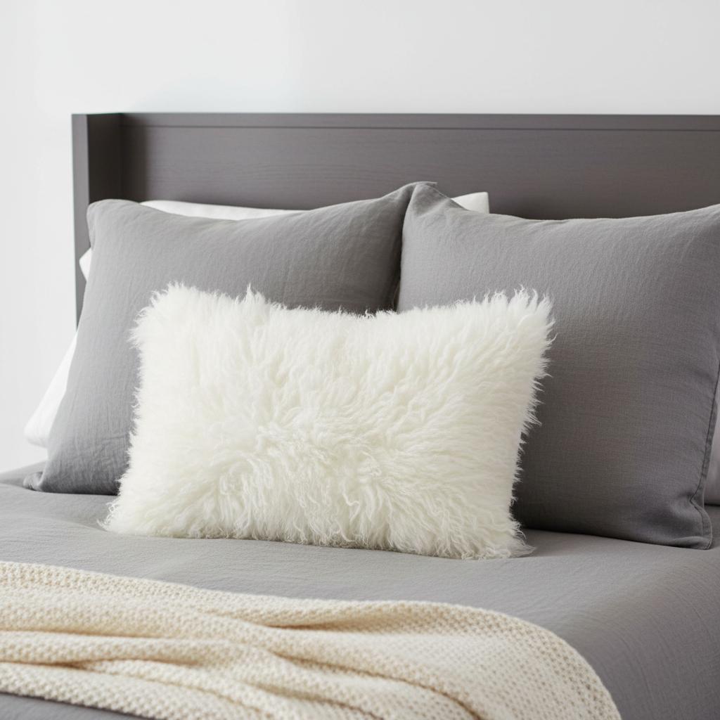 Bright White Genuine Tibetan Lamb Fur Lumbar Pillow