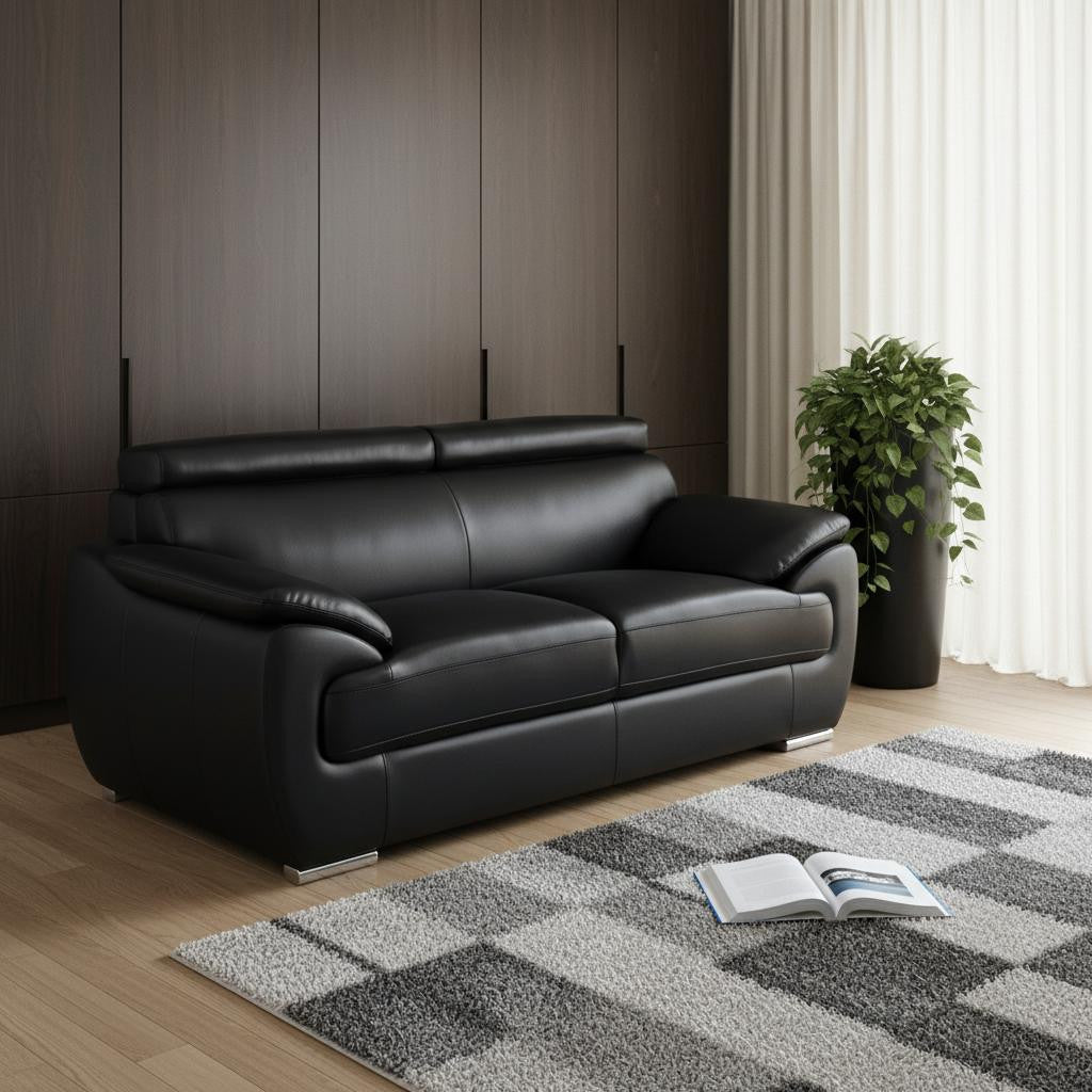 69" Modern Black Faux Leather Loveseat with Silver Chrome Legs