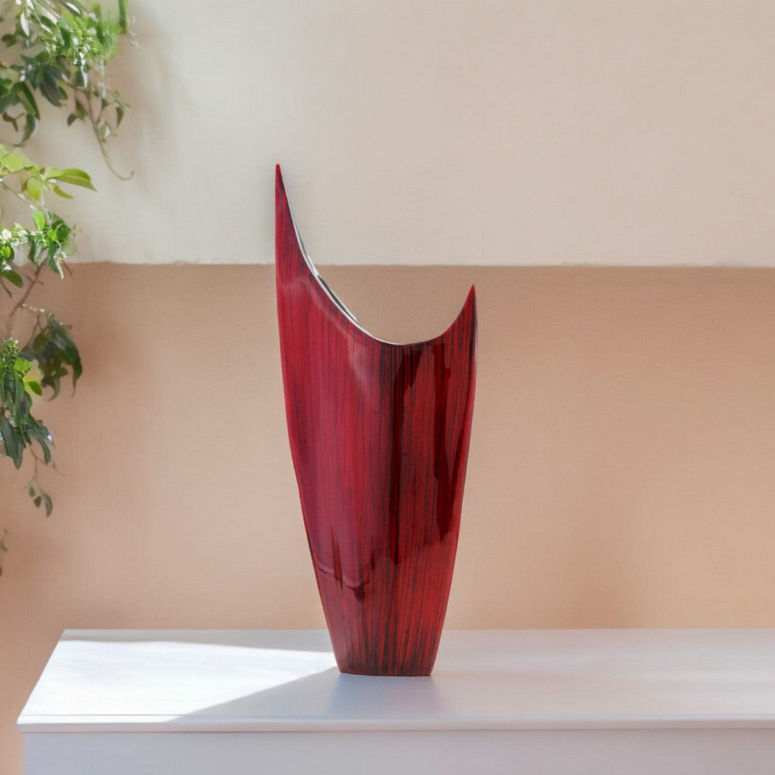 Modern Sculptural Red Aluminum Pointy Table Vase