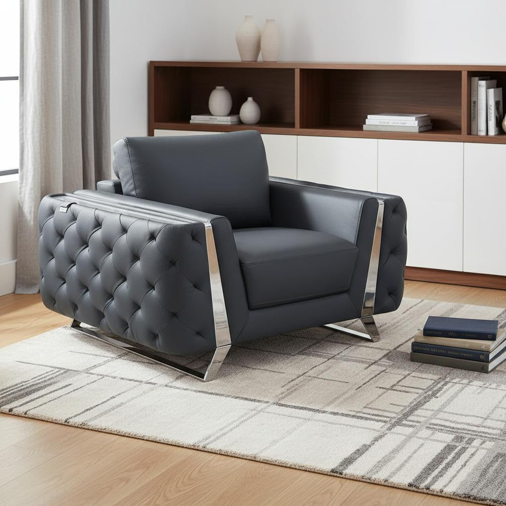 Contemporary 50" Dark Gray Faux Leather Tufted Club Chair