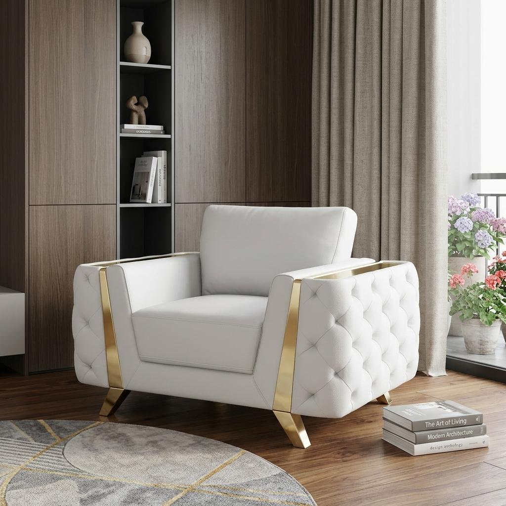 Contemporary 50" Bright White Top Grain Genuine Leather Club Chair