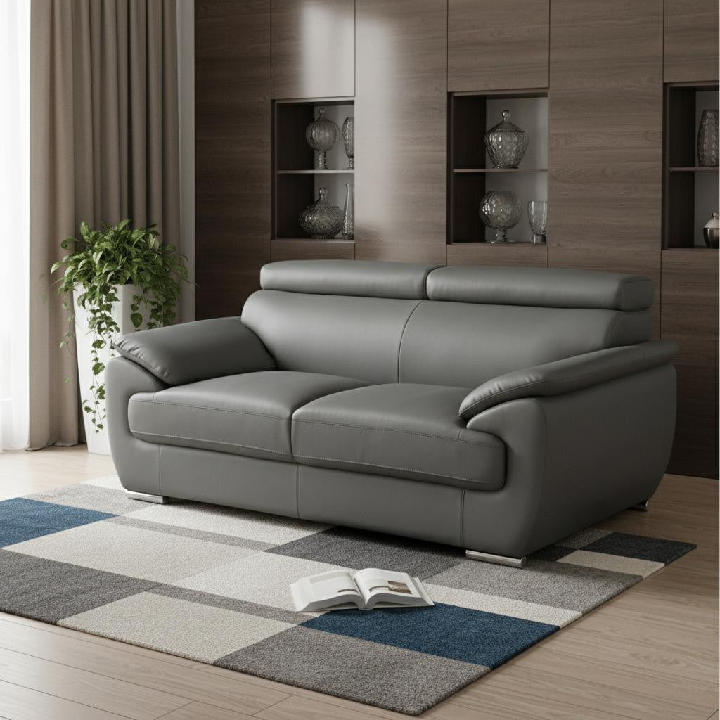 69" Gray Faux Leather Loveseat with Silver Chrome Legs