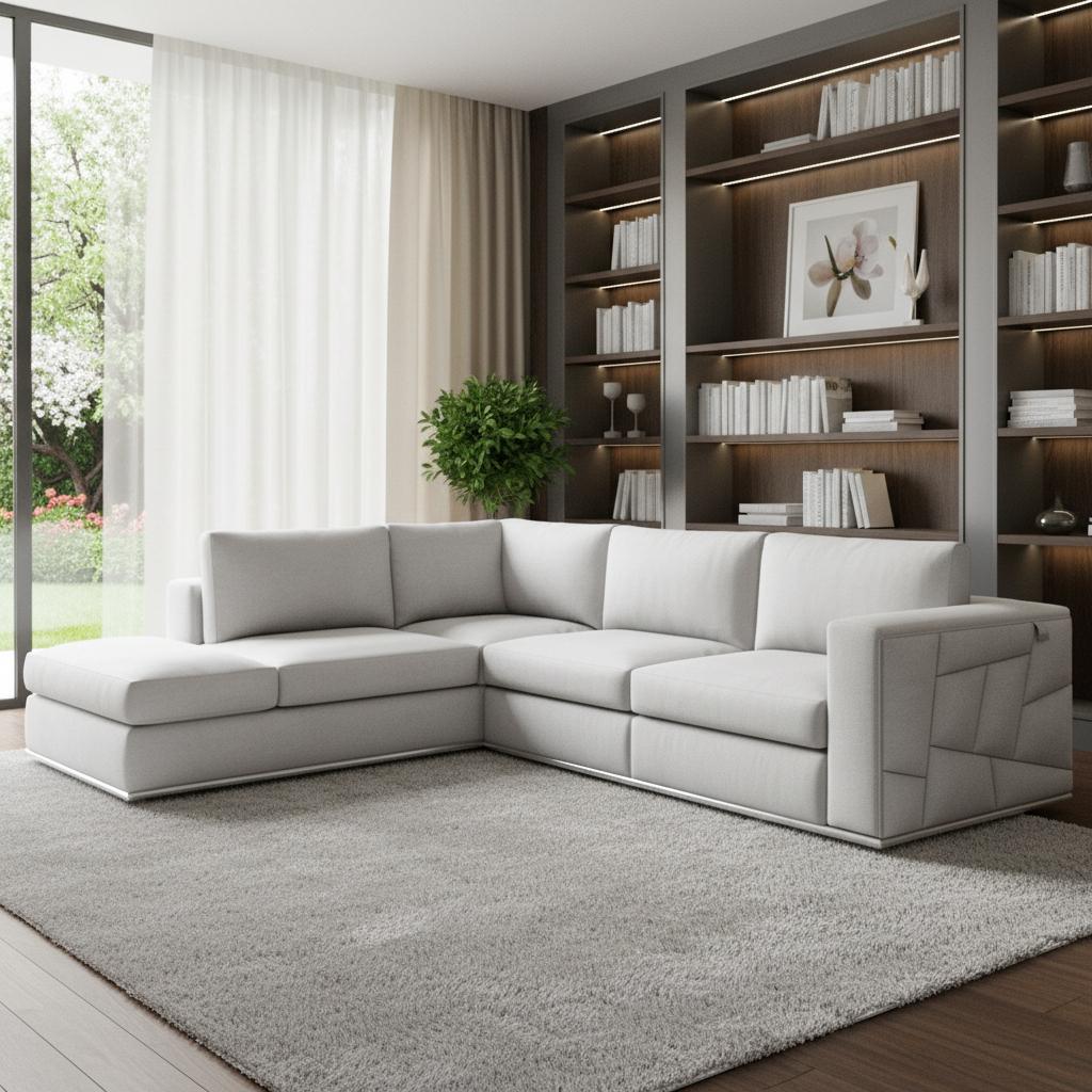 Transitional White Italian Leather Reclining L-Shaped 2-Piece Symmetrical Corner Sectional