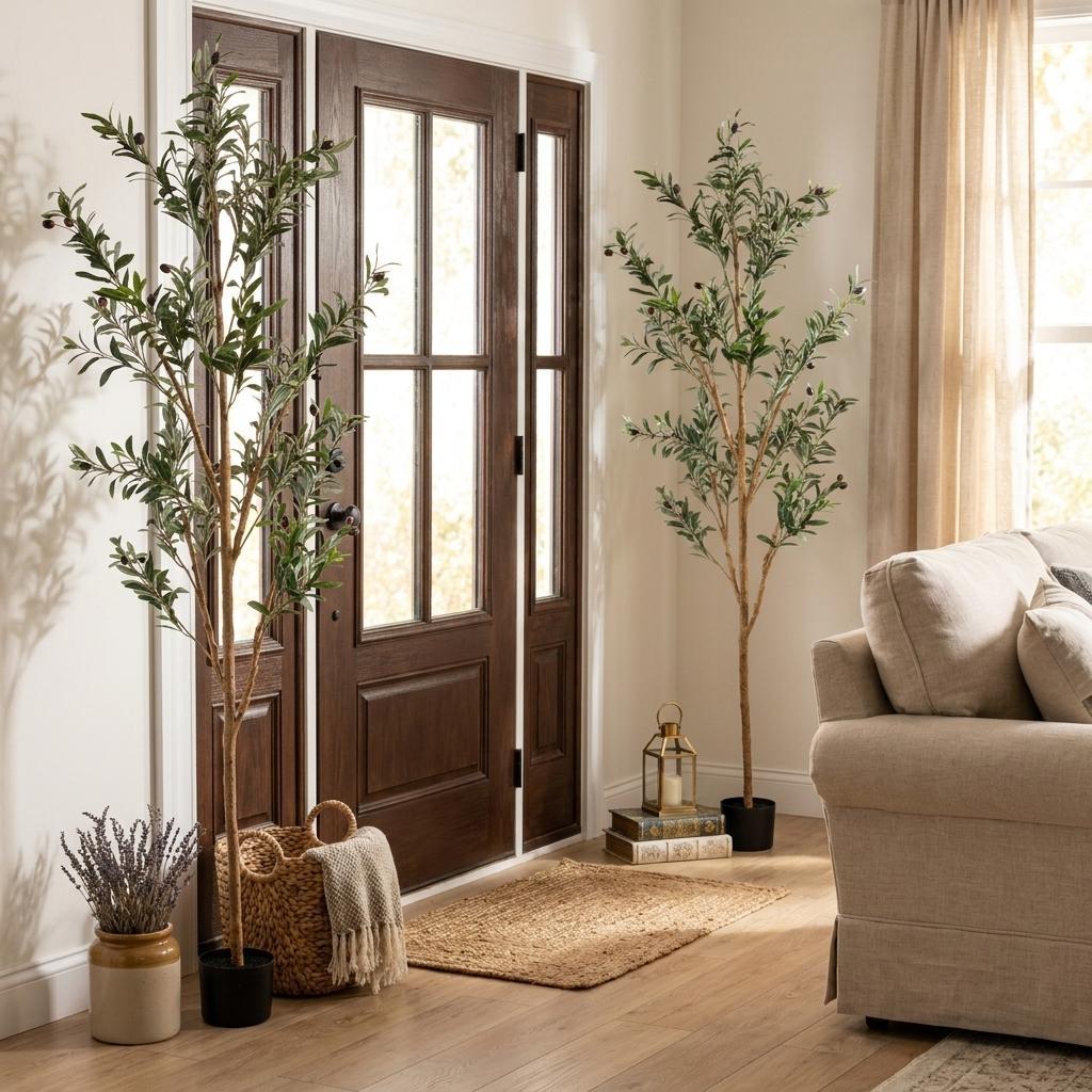 Set of 2 72" Artificial Olive Trees in Black Pots