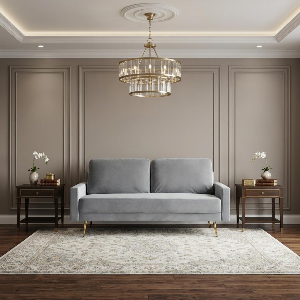 72" Modern Gray Velvet Sofa with Brass Legs