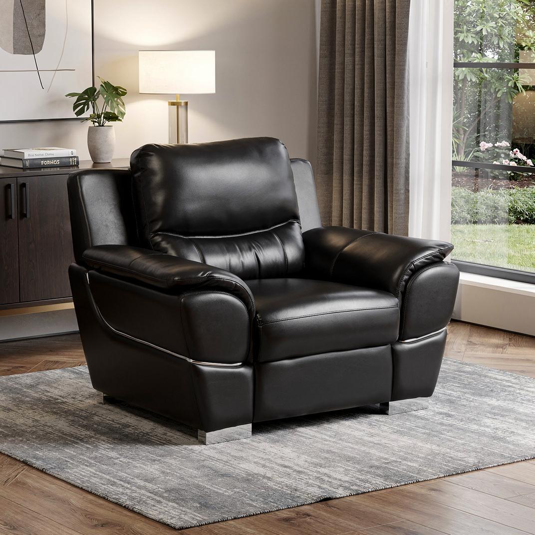 Modern 48" Black Leather Match Manual Glider Recliner Club Chair