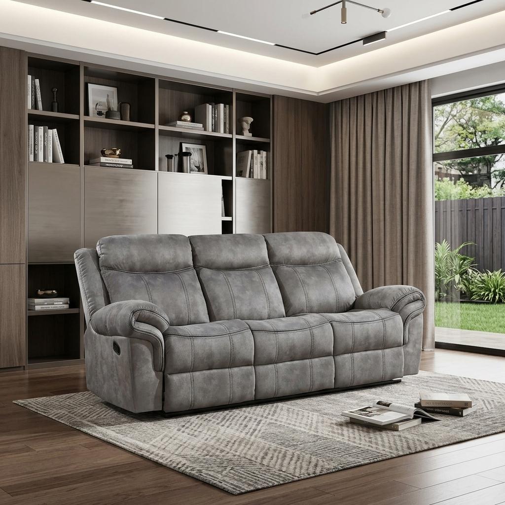 87" Contemporary Gray Velvet Manual Reclining Sofa with USB Ports & Black Legs