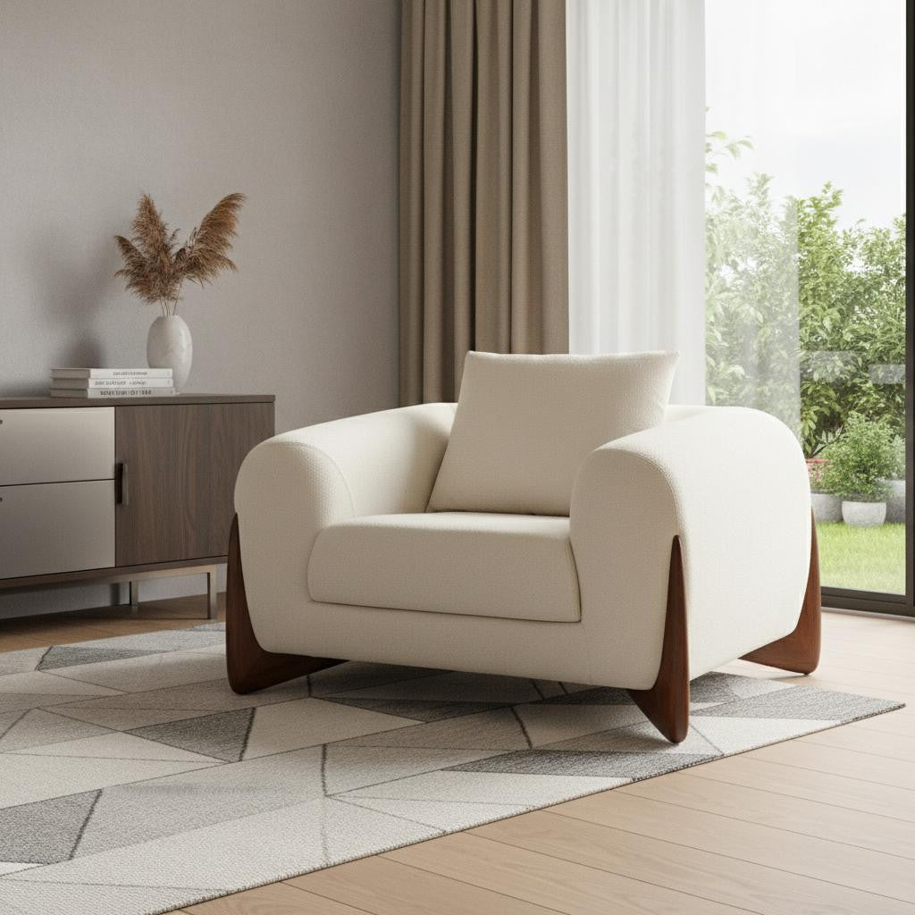 Modern 45" Cozy Cream Sherpa Bouclé Accent Armchair