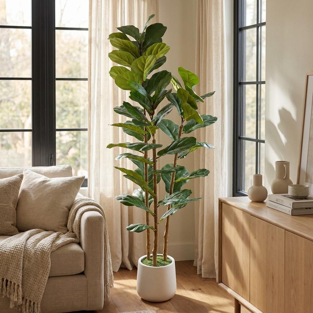 62" Artificial Fiddle Leaf Fig Tree in White Pot