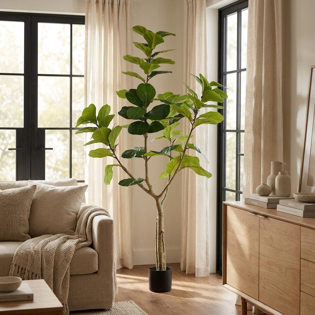 72" Artificial Fiddle Leaf Fig Tree in Black Pot