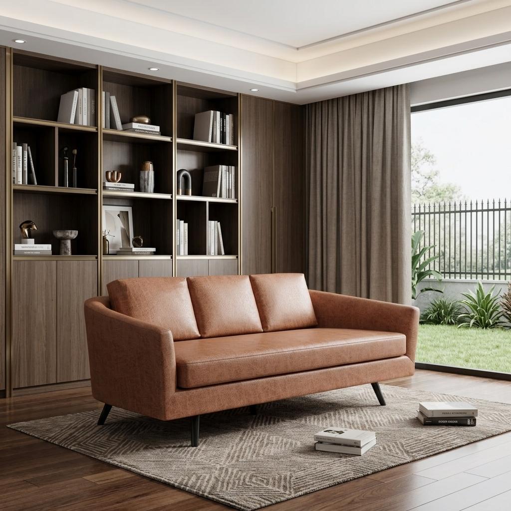 79" Modern Brown Faux Leather Sofa with Black Legs