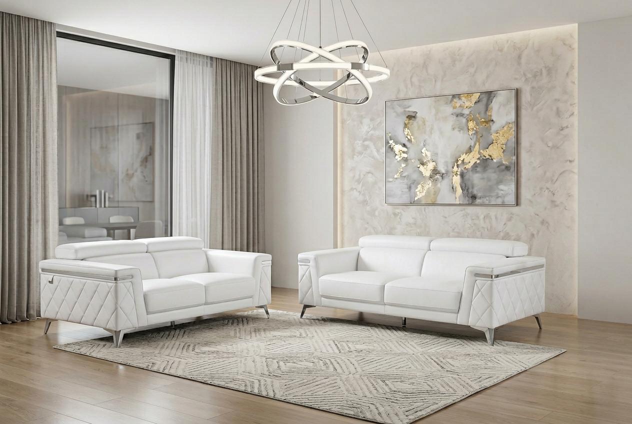 Contemporary 89" White Top Grain Italian Leather 2 Piece Living Room Set
