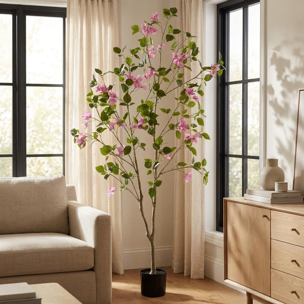 60" Pink Artificial Flowering Tree in Black Pot