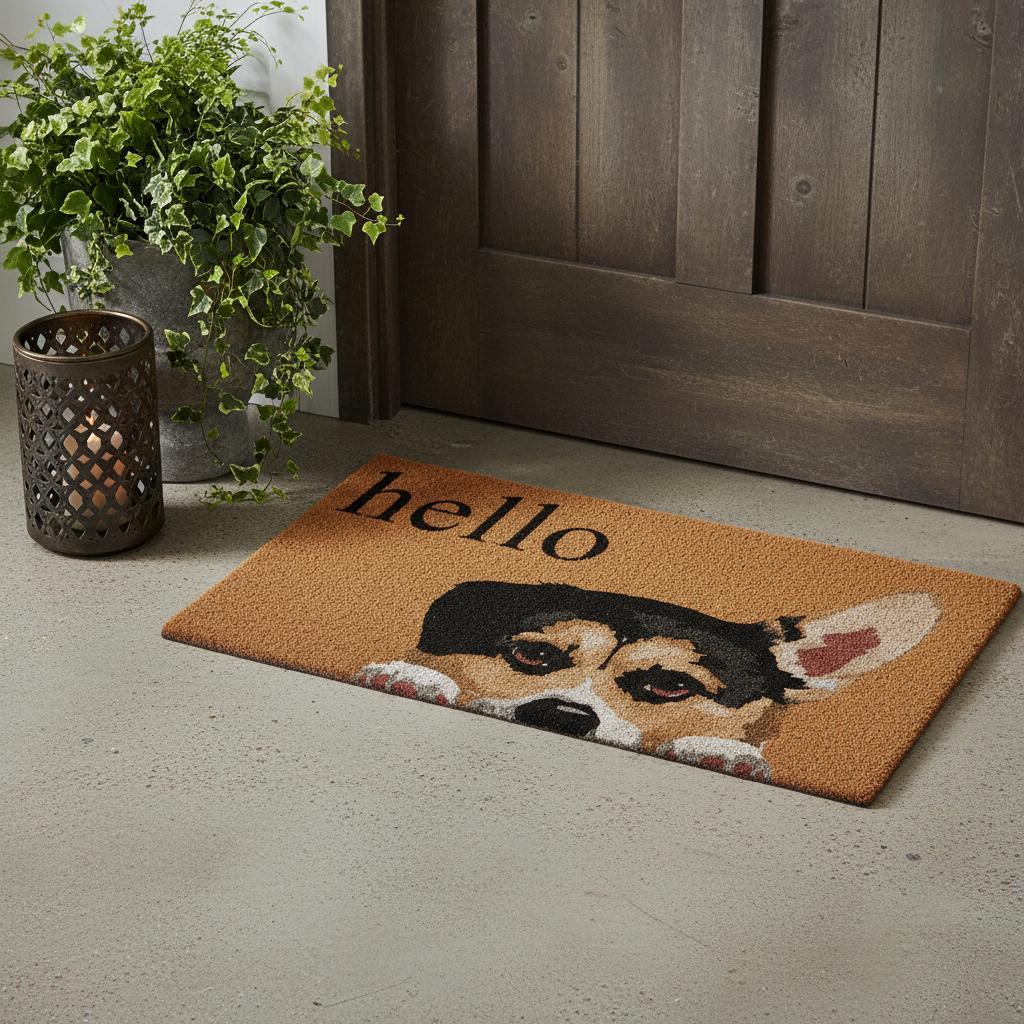 17" x 29" Natural Coir Welsh Corgi "Hello" Outdoor Doormat