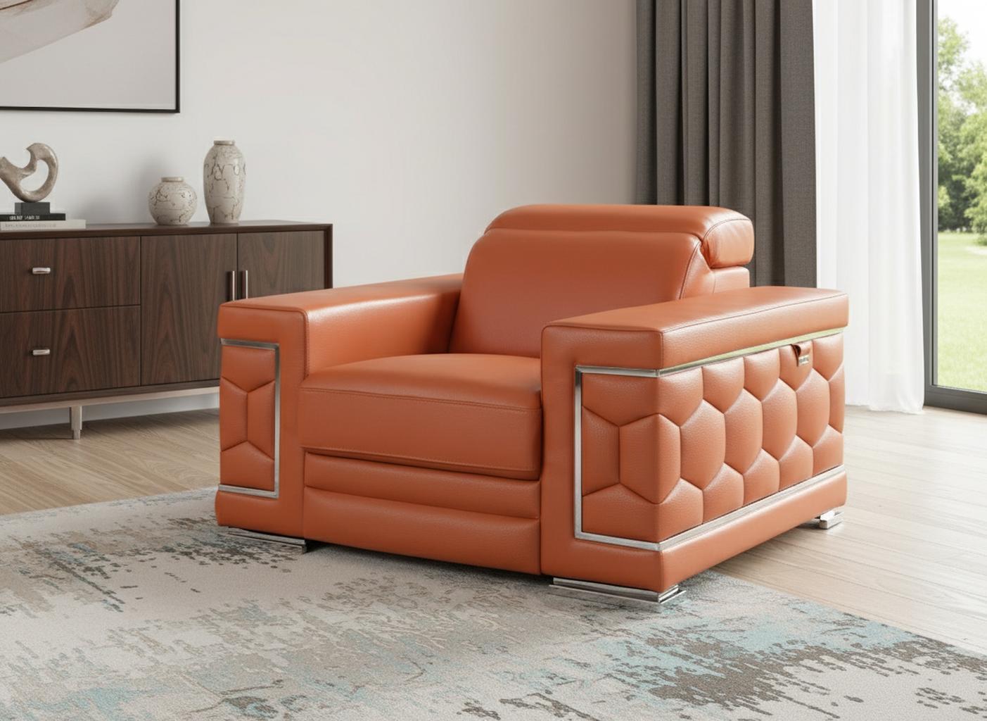 Modern 47" Camel Brown Top Grain Genuine Leather Accent Armchair