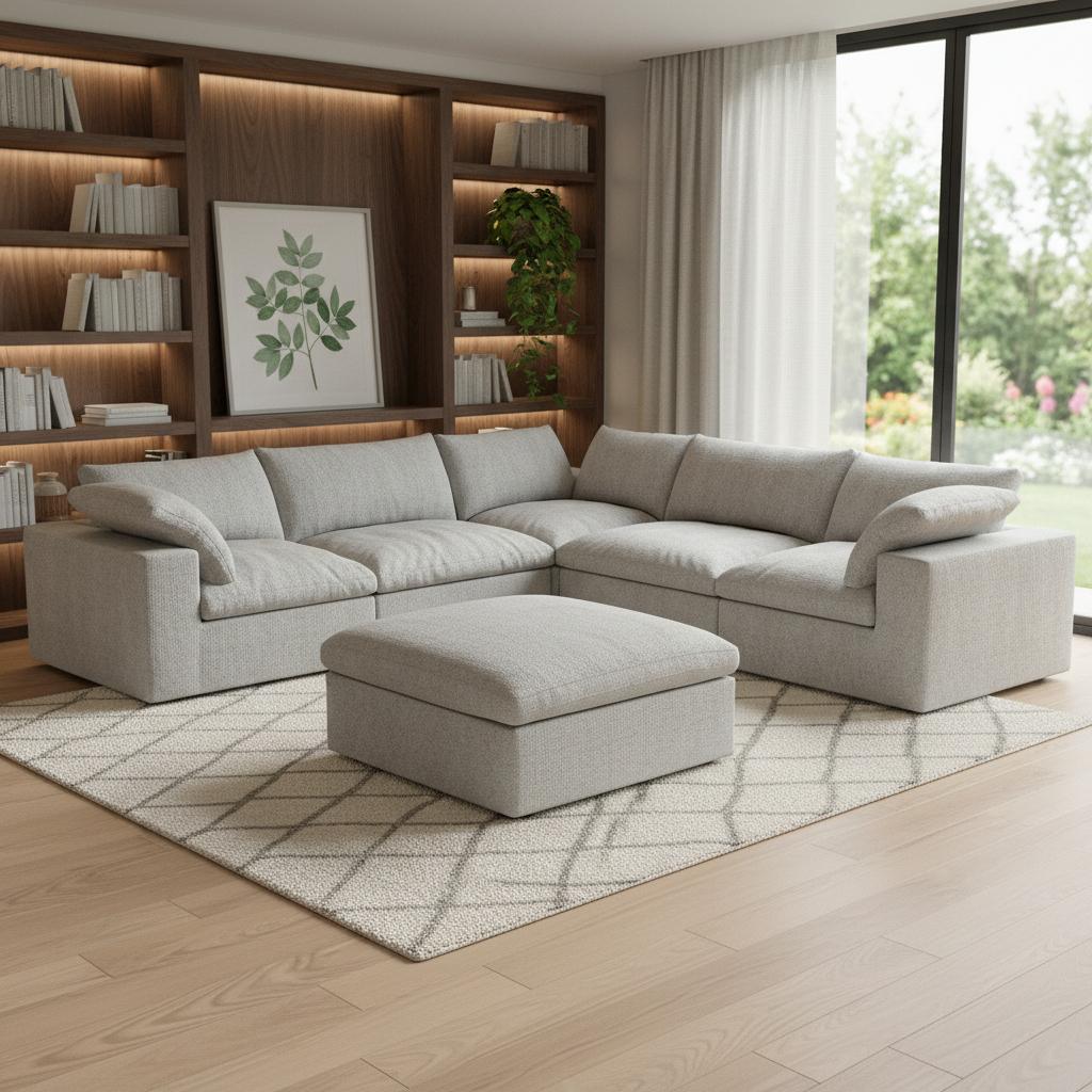 Modern Light Gray Linen Blend Modular L-Shaped 6-Piece Reversible Sectional
