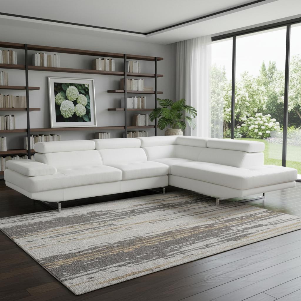 Modern White Leather L-Shaped 2-Piece Corner Sectional