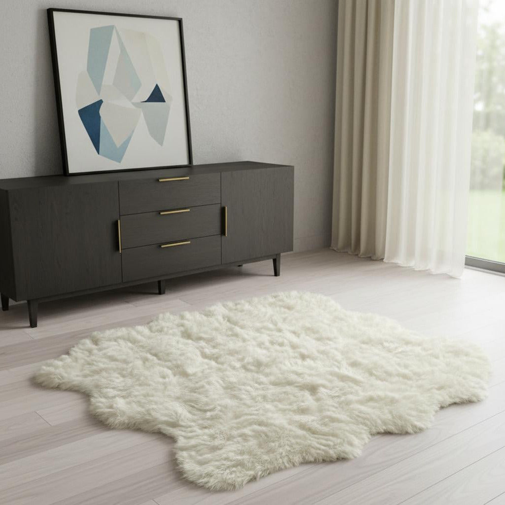 Novelty Plush Off White Animal Print Shag Area Rug