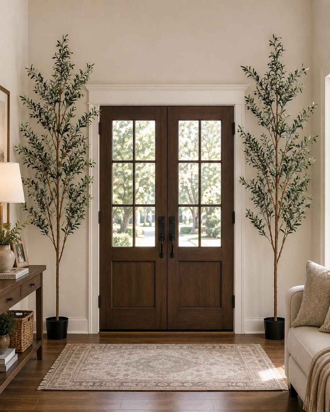 Set of 2 84" Large Artificial Olive Trees in Black Pots