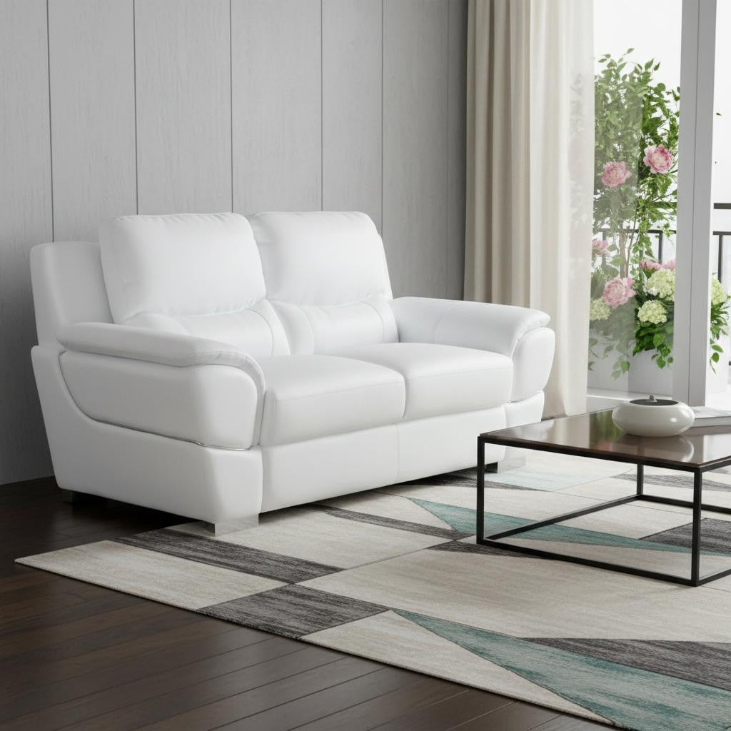 69" White Faux Leather Loveseat with Silver Chrome Legs