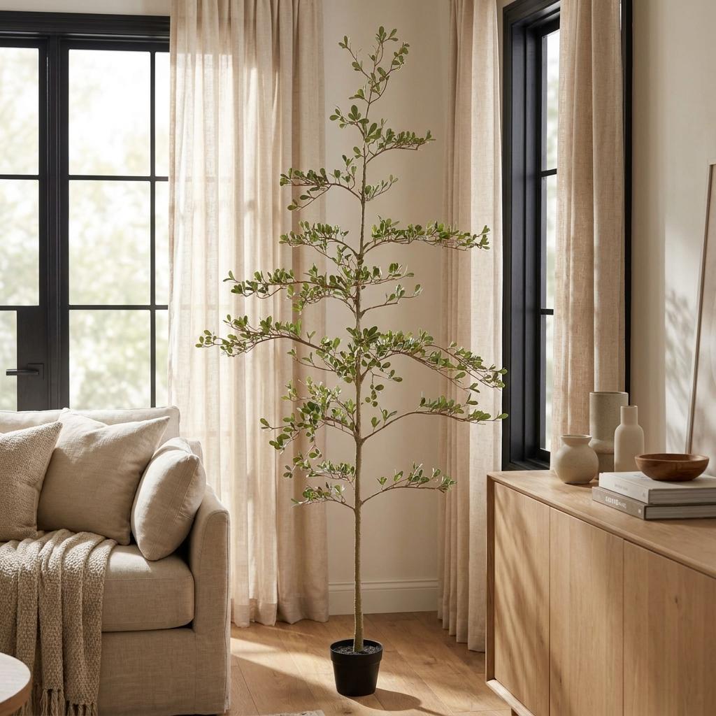72" Artificial Olive Tree in Black Pot