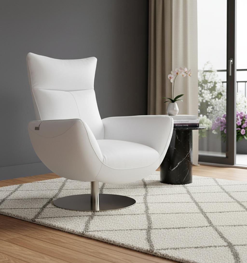 Modern 37" Bright White Top Grain Genuine Leather Lounge Chair