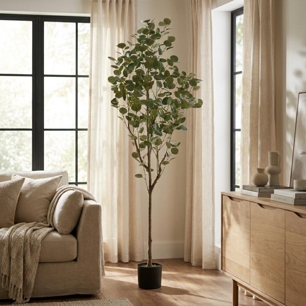 71" Artificial Eucalyptus Tree in Black Cylindrical Pot