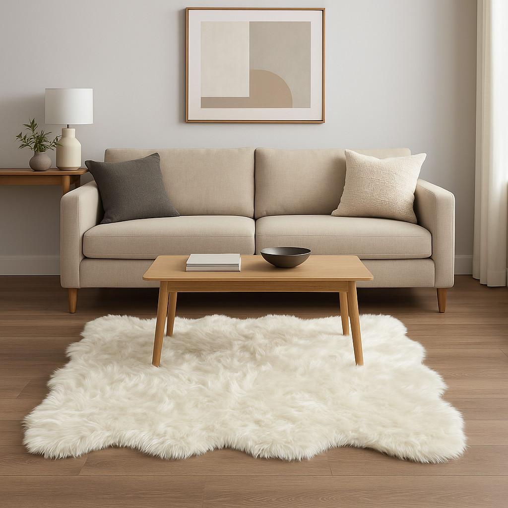Off White Faux Fur Round Novelty Plush Area Rug