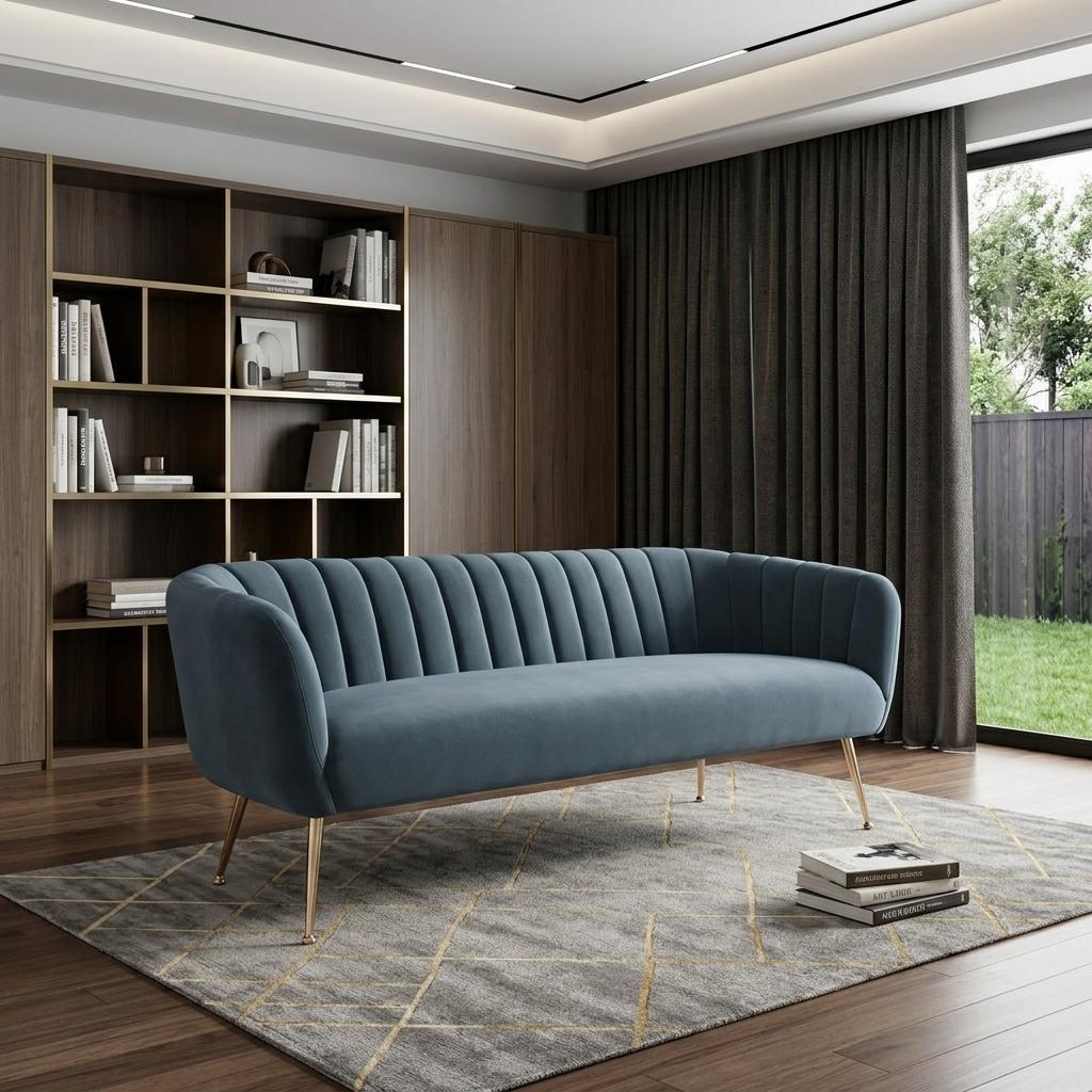 70" Modern Gray Velvet Sofa with Gold Legs