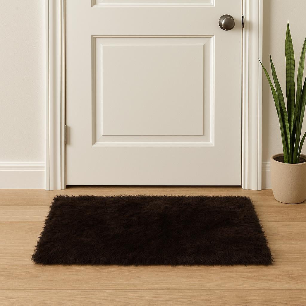 Chocolate Faux Fur Animal Print Area Rug