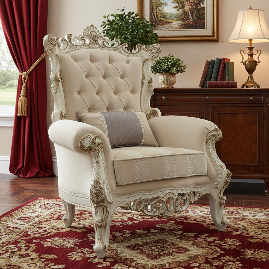Traditional 38" Pearl Striped Fabric Tufted Chesterfield Chair
