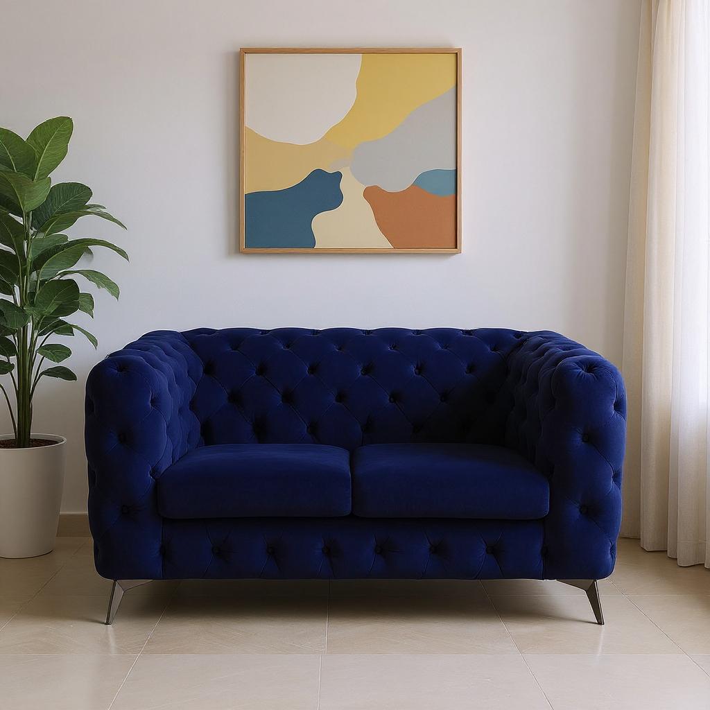 72" Modern Blue Velvet Loveseat with Silver Legs